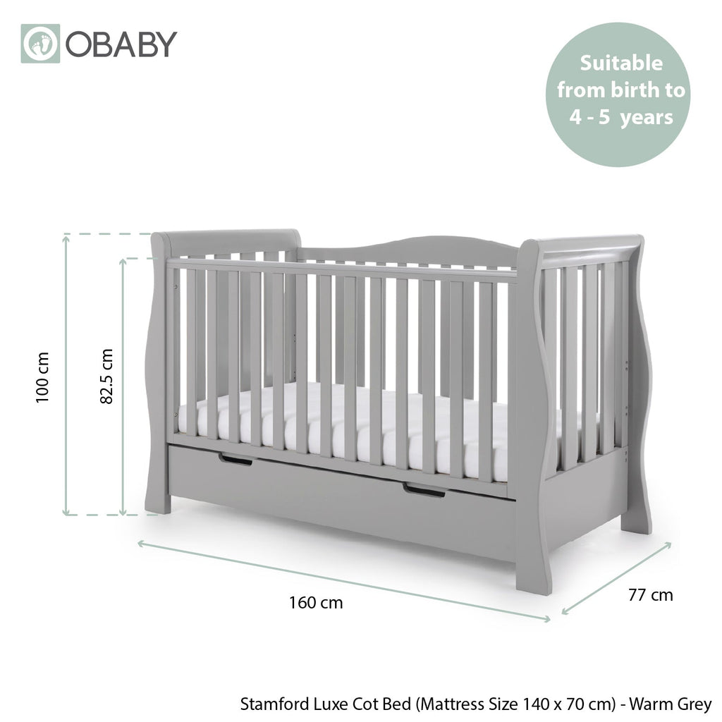Obaby Stamford Luxe Sleigh 3 Piece Room Set - Warm Grey