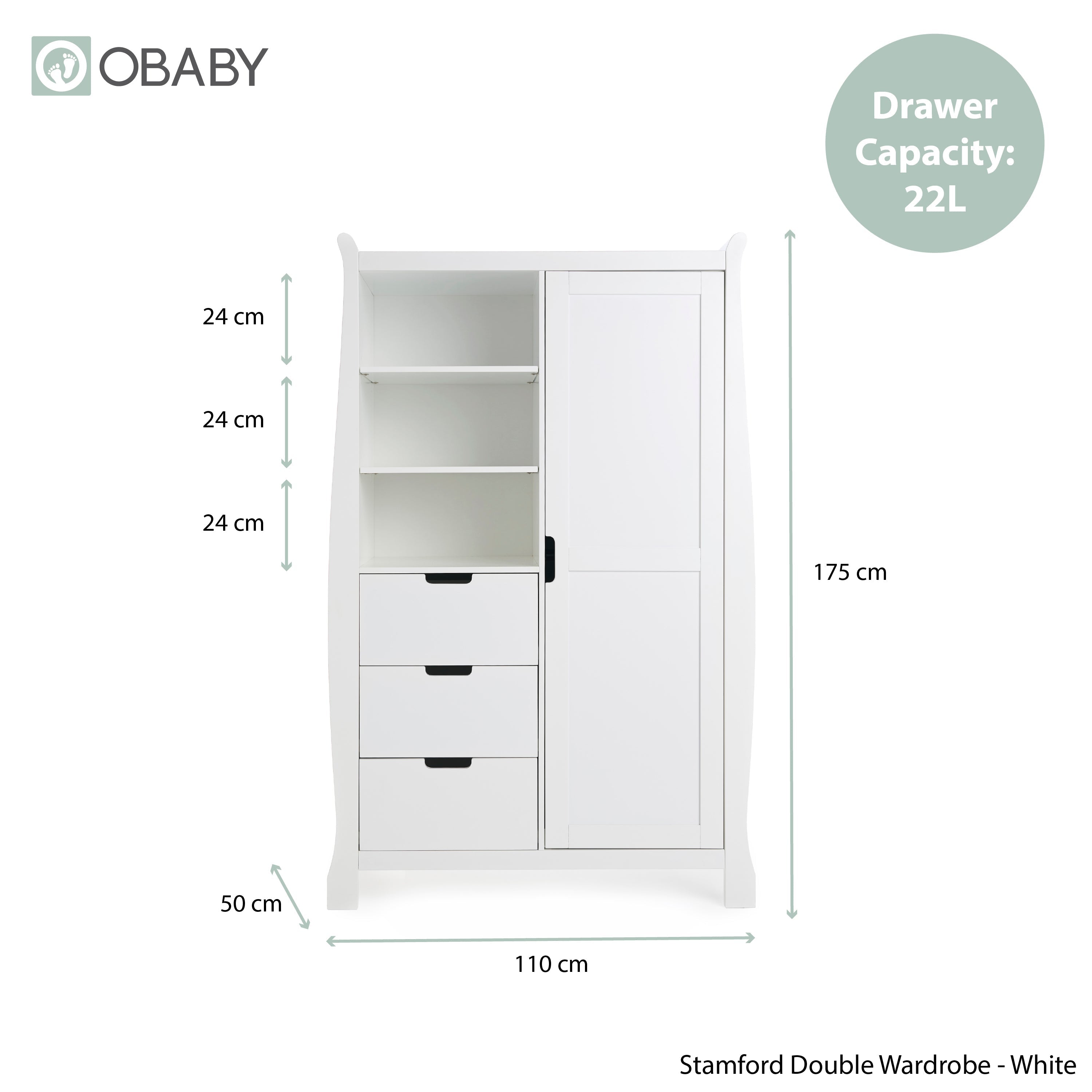 Obaby Stamford Luxe Sleigh 3 Piece Room Set - White