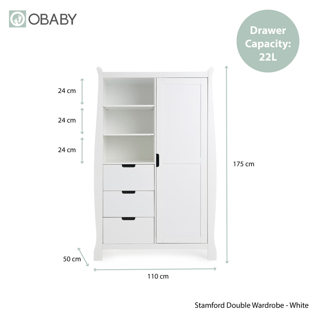 Obaby Stamford Sleigh Double Wardrobe - White