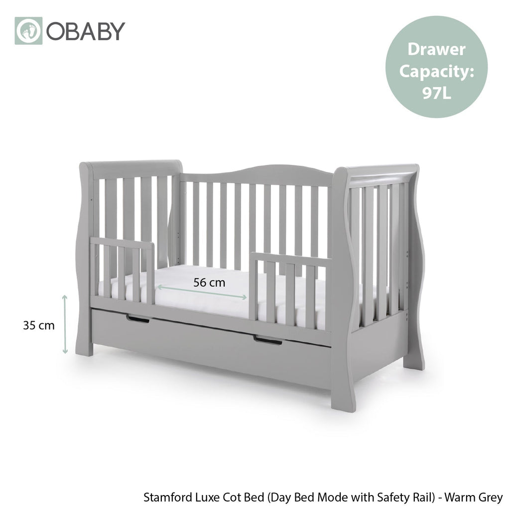 Obaby Stamford Luxe Sleigh Cot Bed - Warm Grey