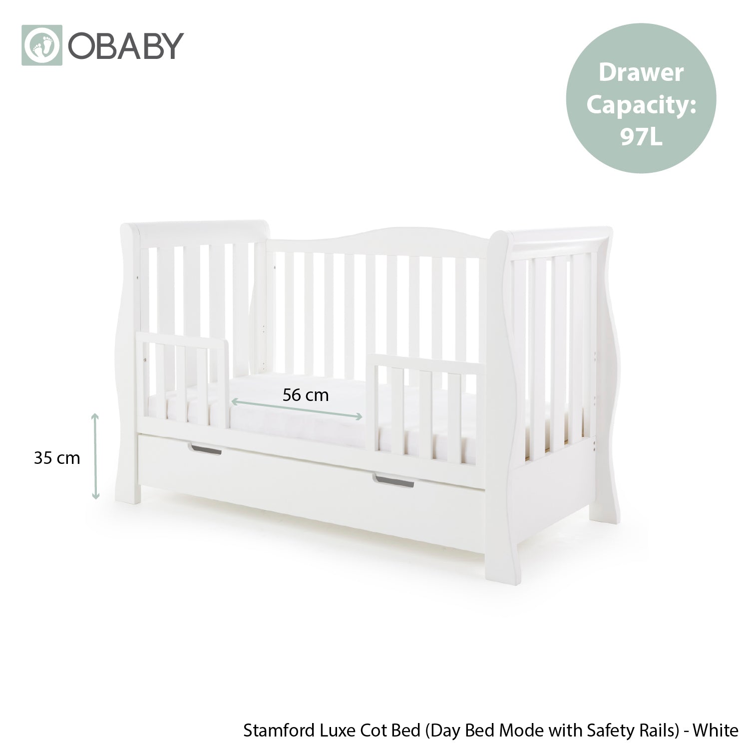 Obaby Stamford Luxe Sleigh 2 Piece Room Set - White