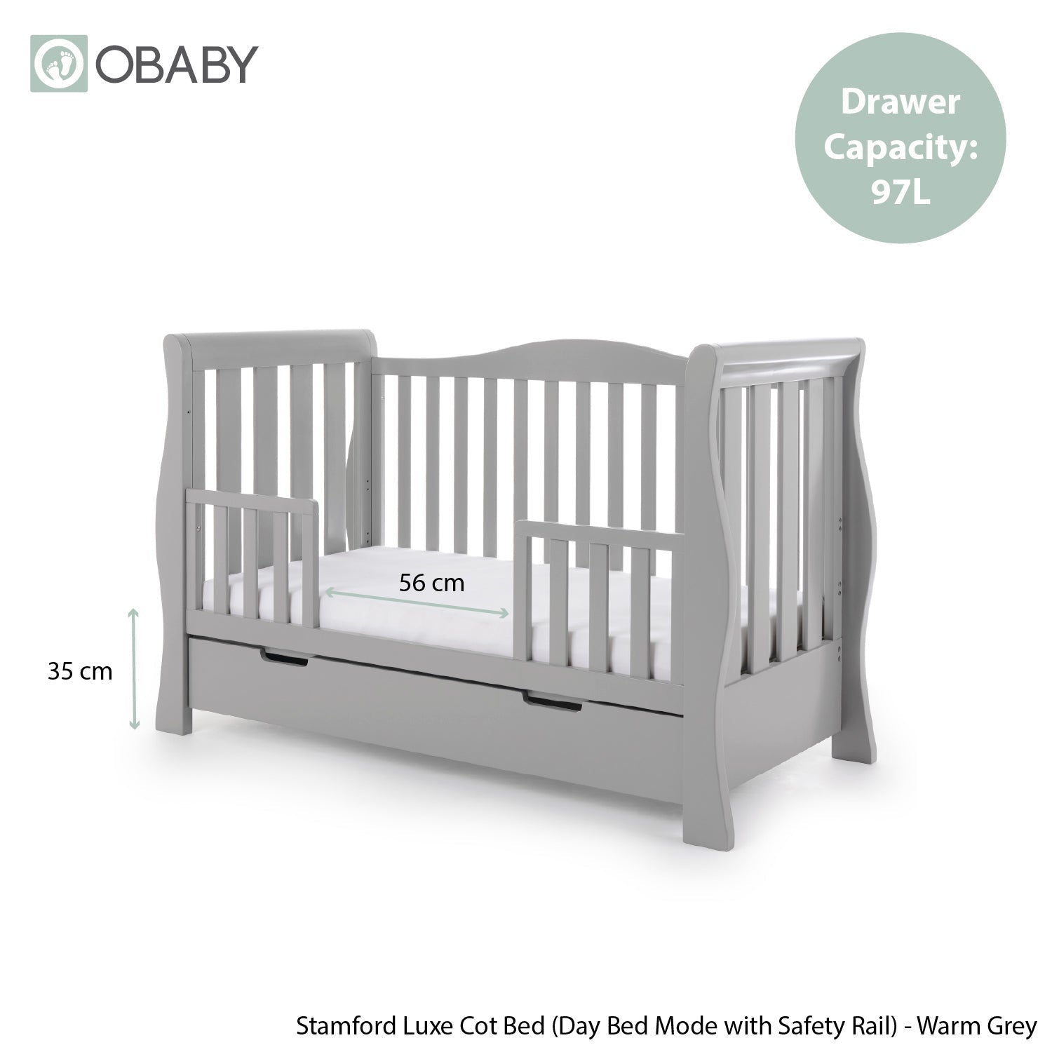 Obaby Stamford Luxe Sleigh 2 Piece Room Set - Warm Grey