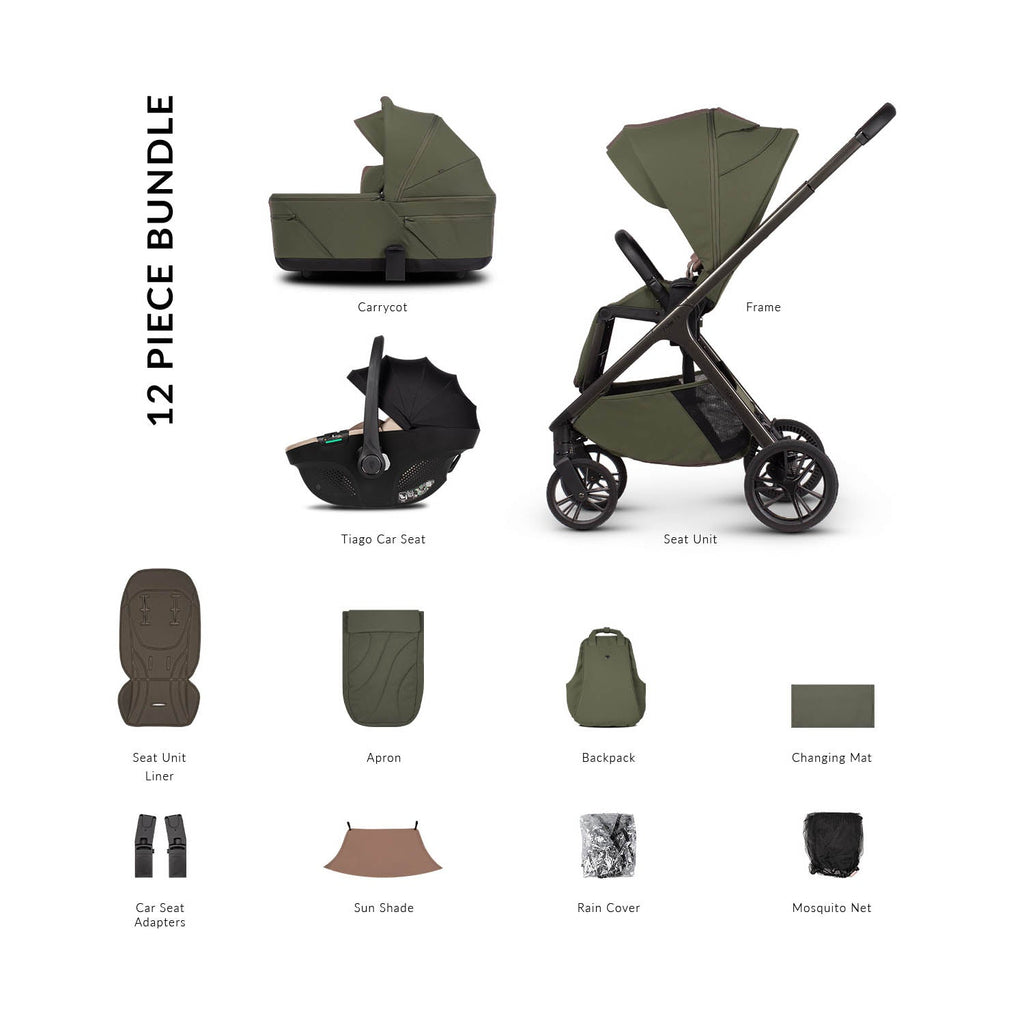 Venicci Tila 12 Piece Comfort 3in1 Tiago Bundle - Olive