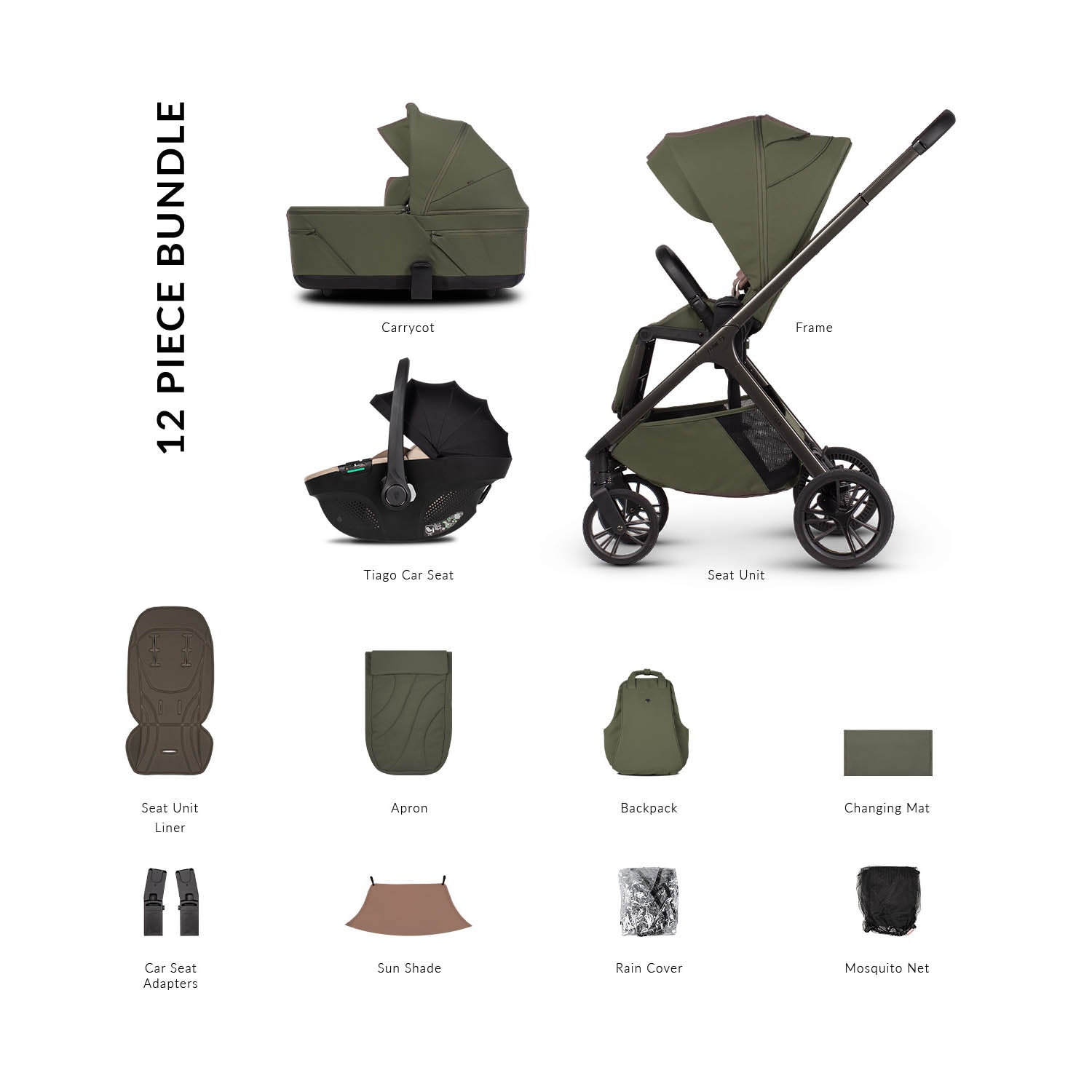 Venicci Tila 12 Piece Comfort 3in1 Tiago Bundle - Olive