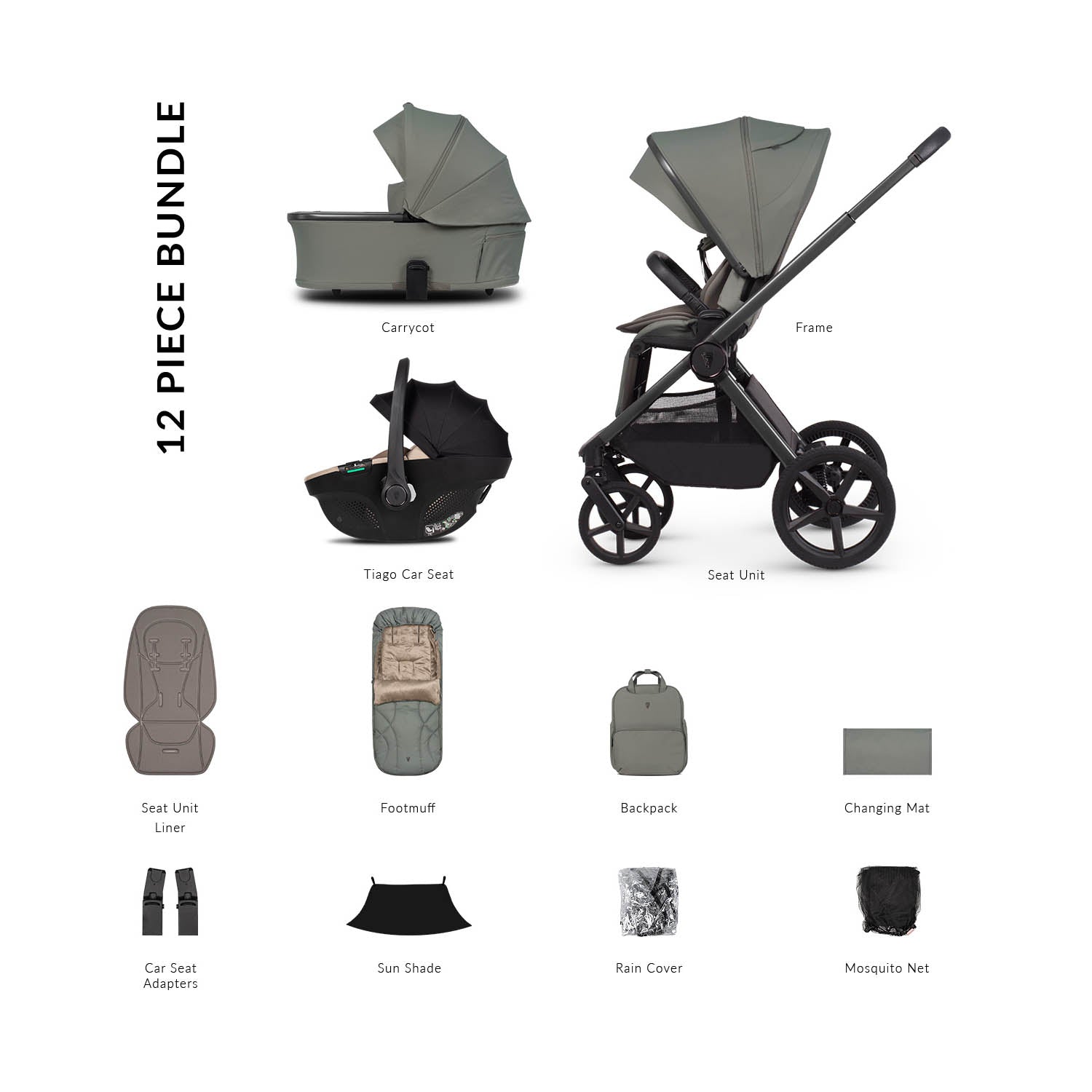 Venicci Upline 3 Comfort 3in1 Tiago 360 Car Seat Bundle - Aloe