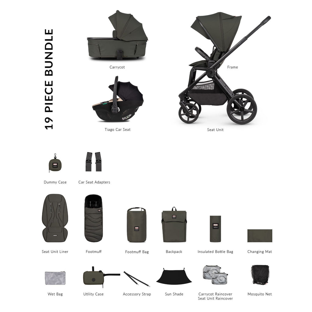 Venicci x Hunter Upline 3 Comfort 3in1 Tiago 360 Car Seat Bundle - Dark Olive