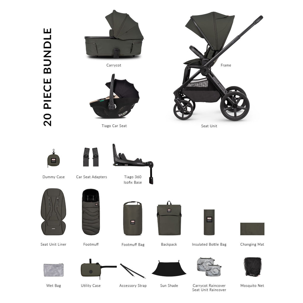 Venicci x Hunter Upline 3 Luxury 4in1 Tiago Car Seat & 360 Base Bundle - Dark Olive