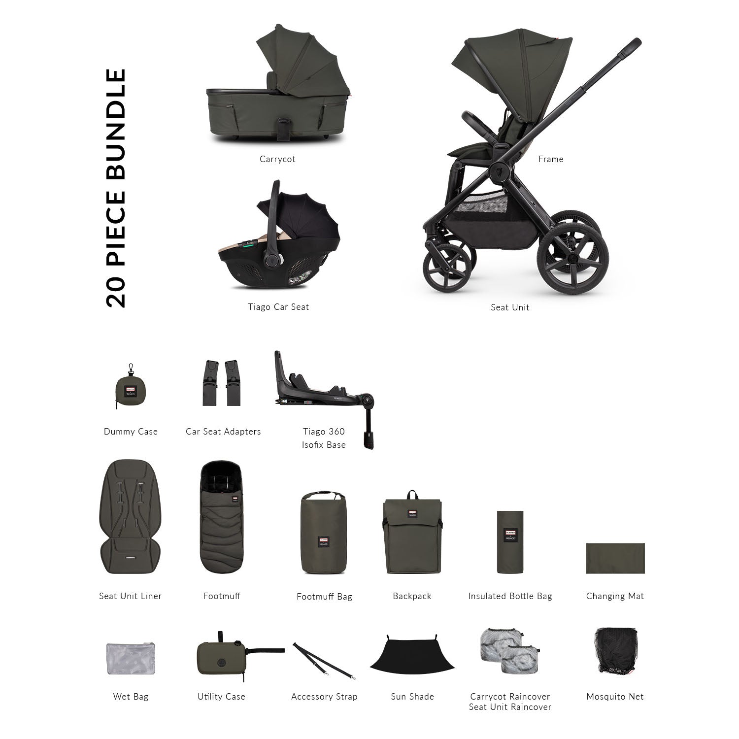 Venicci x Hunter Upline 3 Luxury 4in1 Tiago Car Seat & 360 Base Bundle - Dark Olive