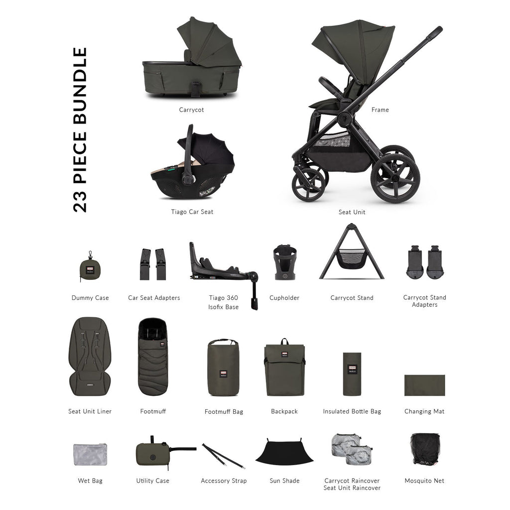 Venicci x Hunter Upline 3 Ultimate 4in1 Plus Tiago Car Seat & 360 Base Bundle - Dark Olive