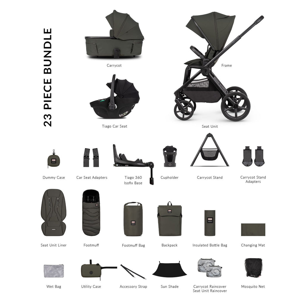 Venicci x Hunter Upline 3 Ultimate 4in1 Plus Tiago Car Seat & 360 Base Bundle - Dark Olive