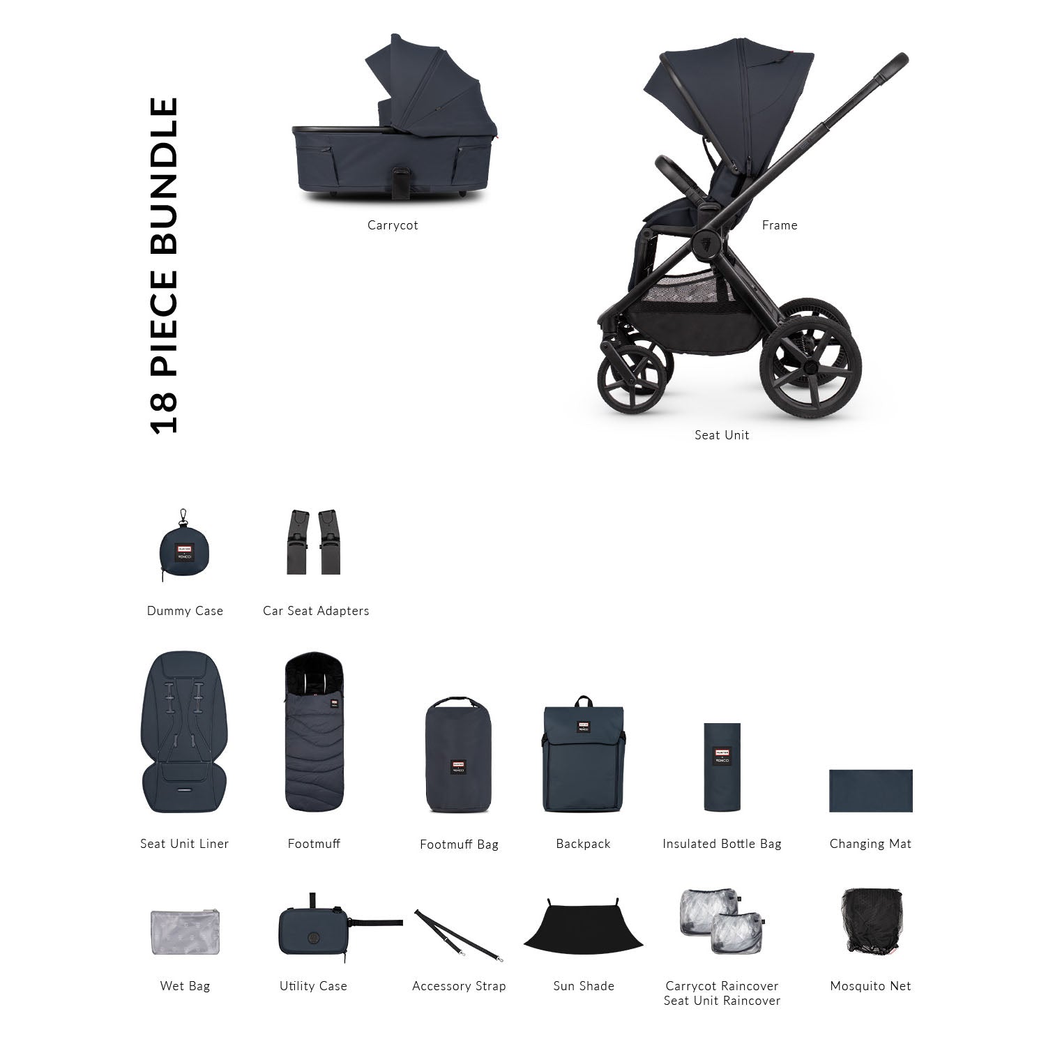 Venicci x Hunter Upline 3 Essential 2in1 Accessory Bundle - Navy