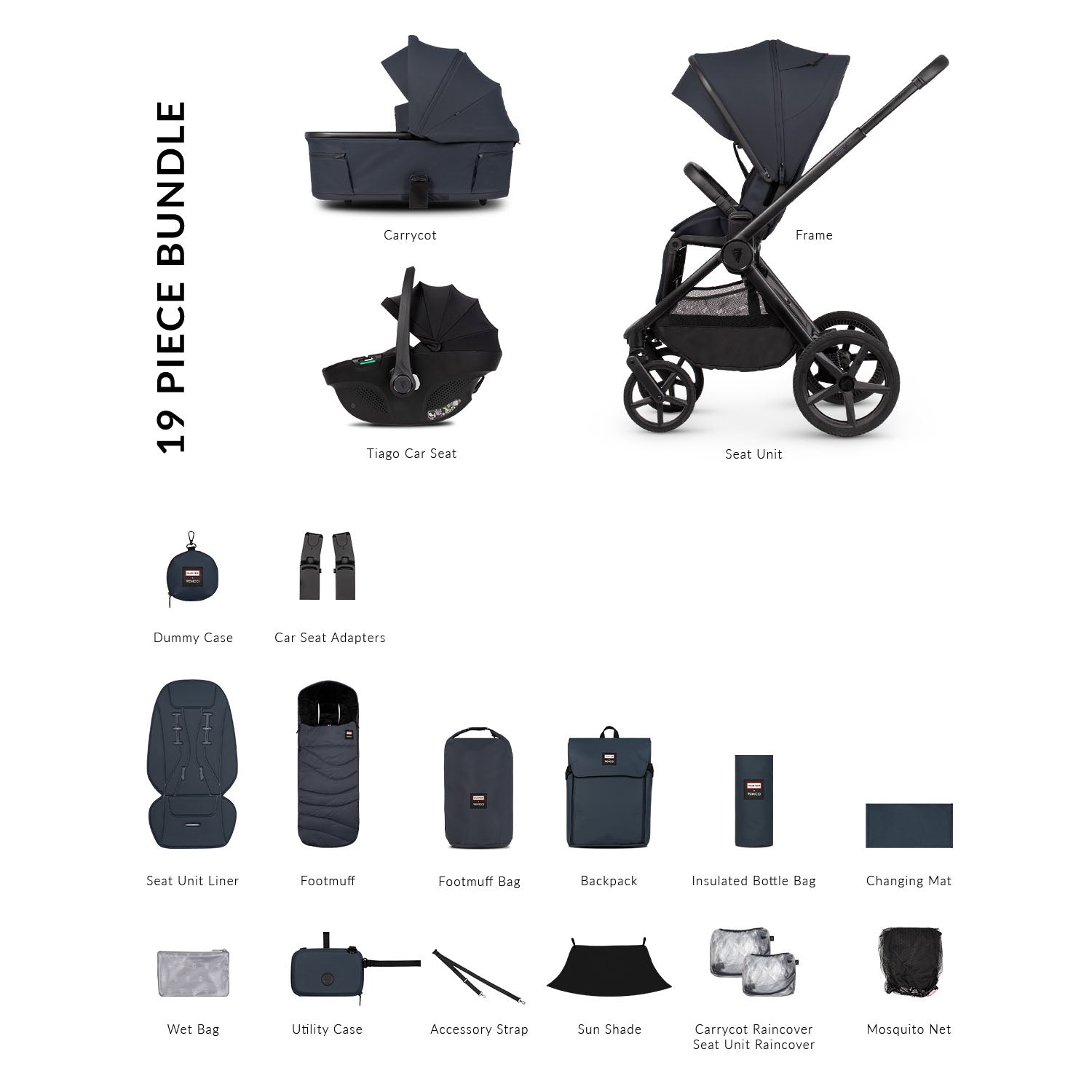 Venicci x Hunter Upline 3 Comfort 3in1 Tiago 360 Car Seat Bundle - Navy