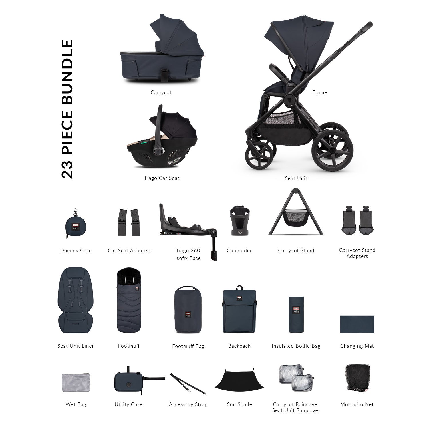 Venicci x Hunter Upline 3 Ultimate 4in1 Plus Tiago Car Seat & 360 Base Bundle - Navy