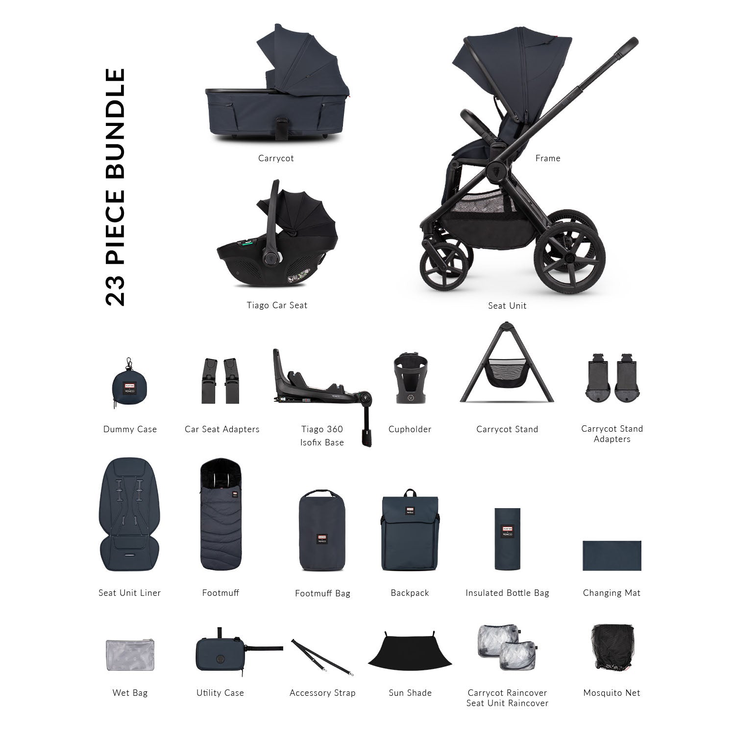 Venicci x Hunter Upline 3 Ultimate 4in1 Plus Tiago Car Seat & 360 Base Bundle - Navy