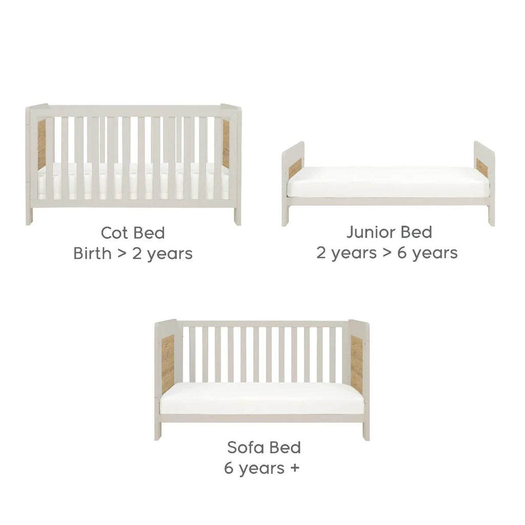 Tutti Bambini Essentials Alba Cot Bed - White Sand / Distressed Oak