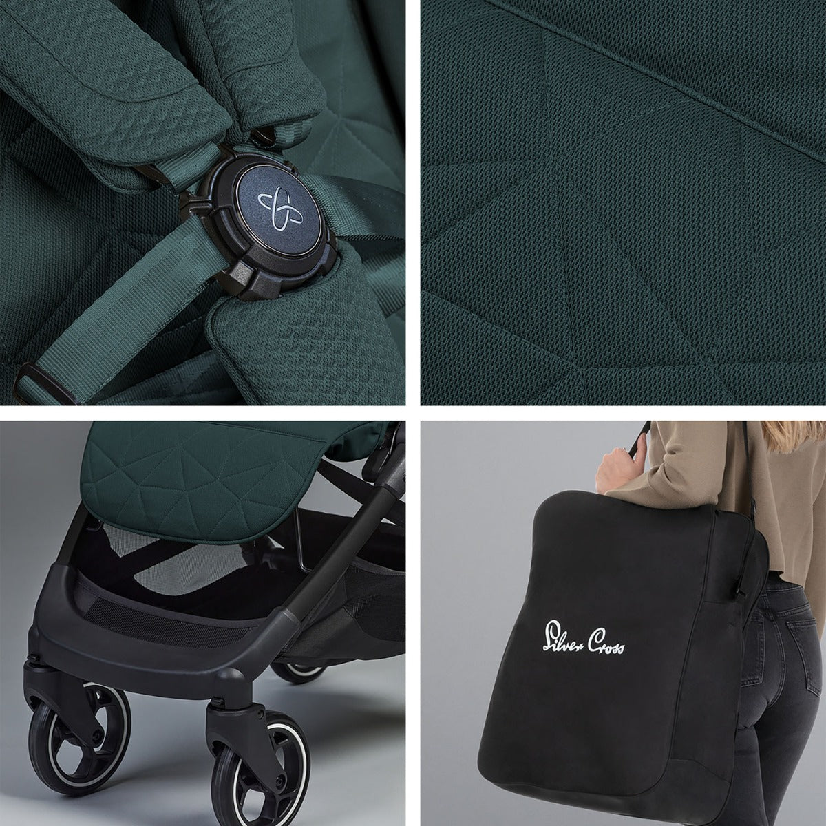 Silver Cross Clic 2 Compact Stroller & Footmuff - Conifer 9