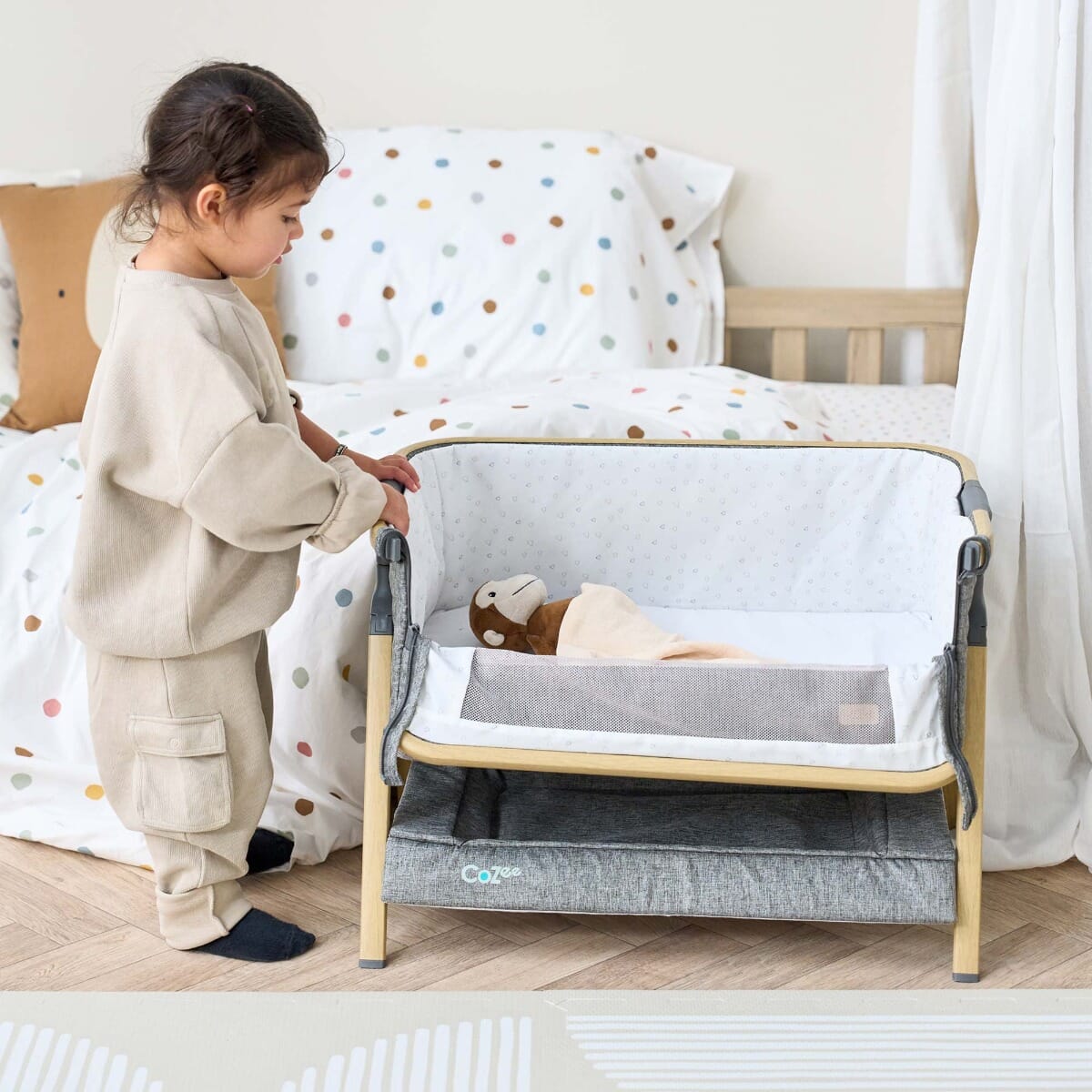 Tutti Bambini CoZee Mini Me Play Crib - Oak & Charcoal
