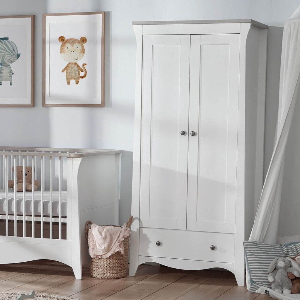 CuddleCo Clara 3 Piece Nursery Furniture Set (Cot Bed, Dresser & Wardrobe) - White and Ash 18