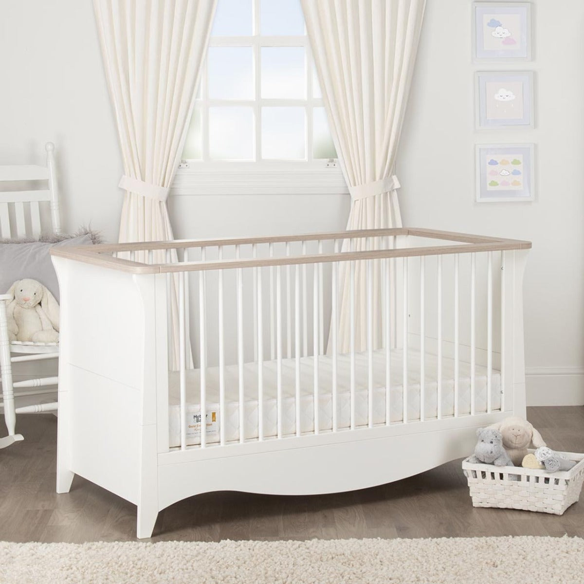 CuddleCo Clara 2 Piece Nursery Furniture Set (Cot Bed & Dresser) - White and Ash 8