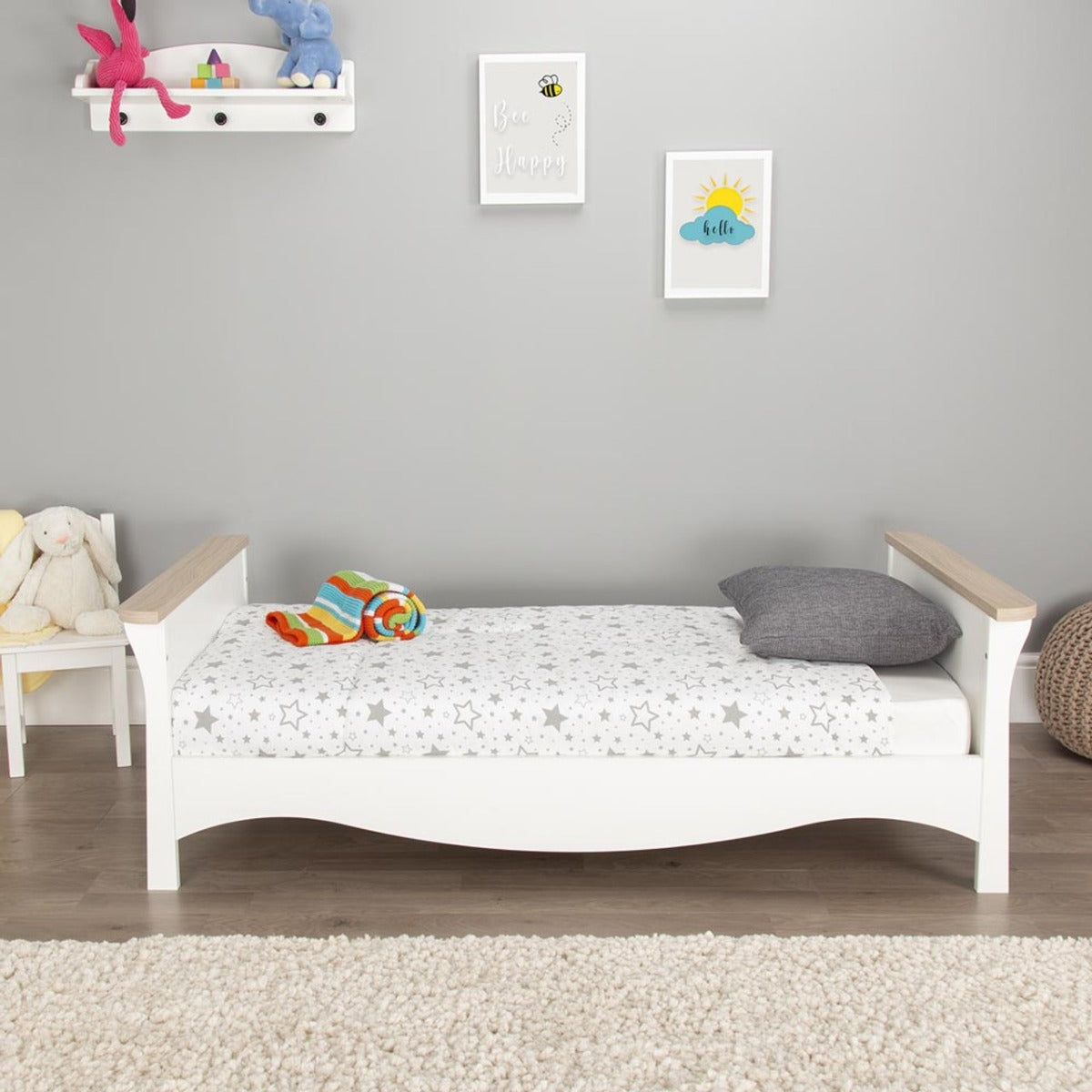CuddleCo Clara 3 Piece Nursery Furniture Set (Cot Bed, Dresser & Wardrobe) - White and Ash 21
