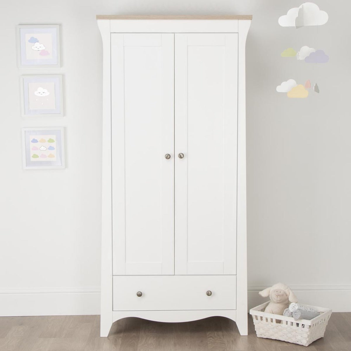 CuddleCo Clara 3 Piece Nursery Furniture Set (Cot Bed, Dresser & Wardrobe) - White and Ash 23