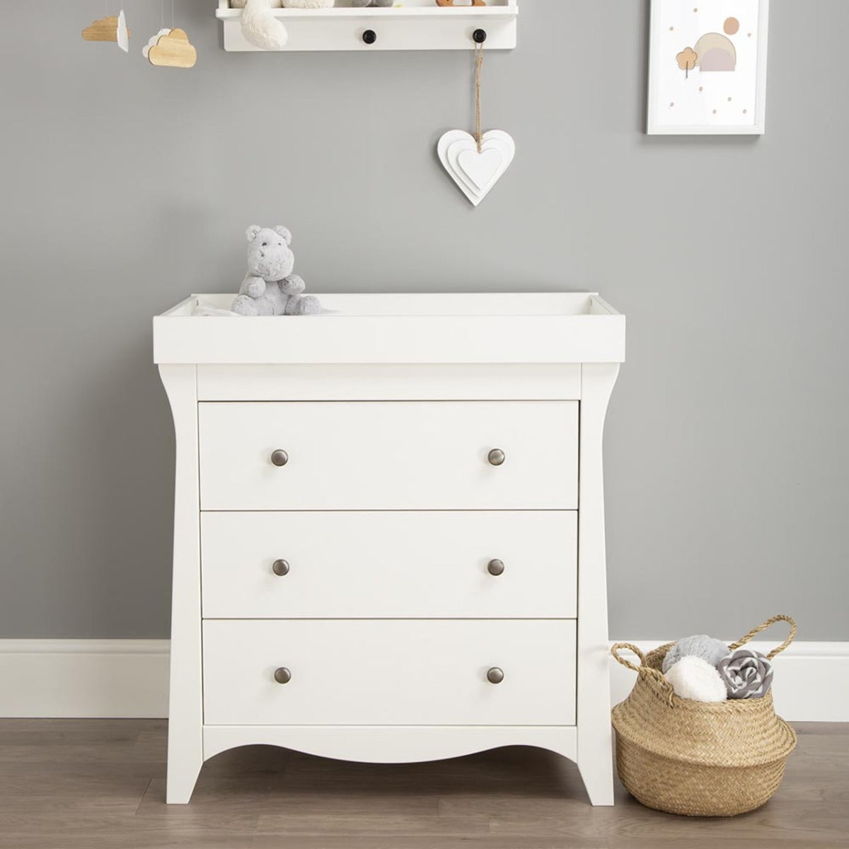 CuddleCo Clara 3 Piece Nursery Furniture Set (Cot Bed, Dresser & Wardrobe) - White 2