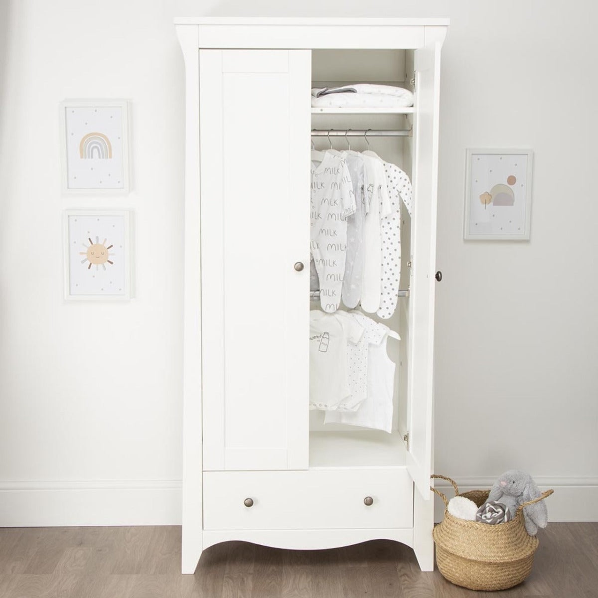 CuddleCo Clara 3 Piece Nursery Furniture Set (Cot Bed, Dresser & Wardrobe) - White 4
