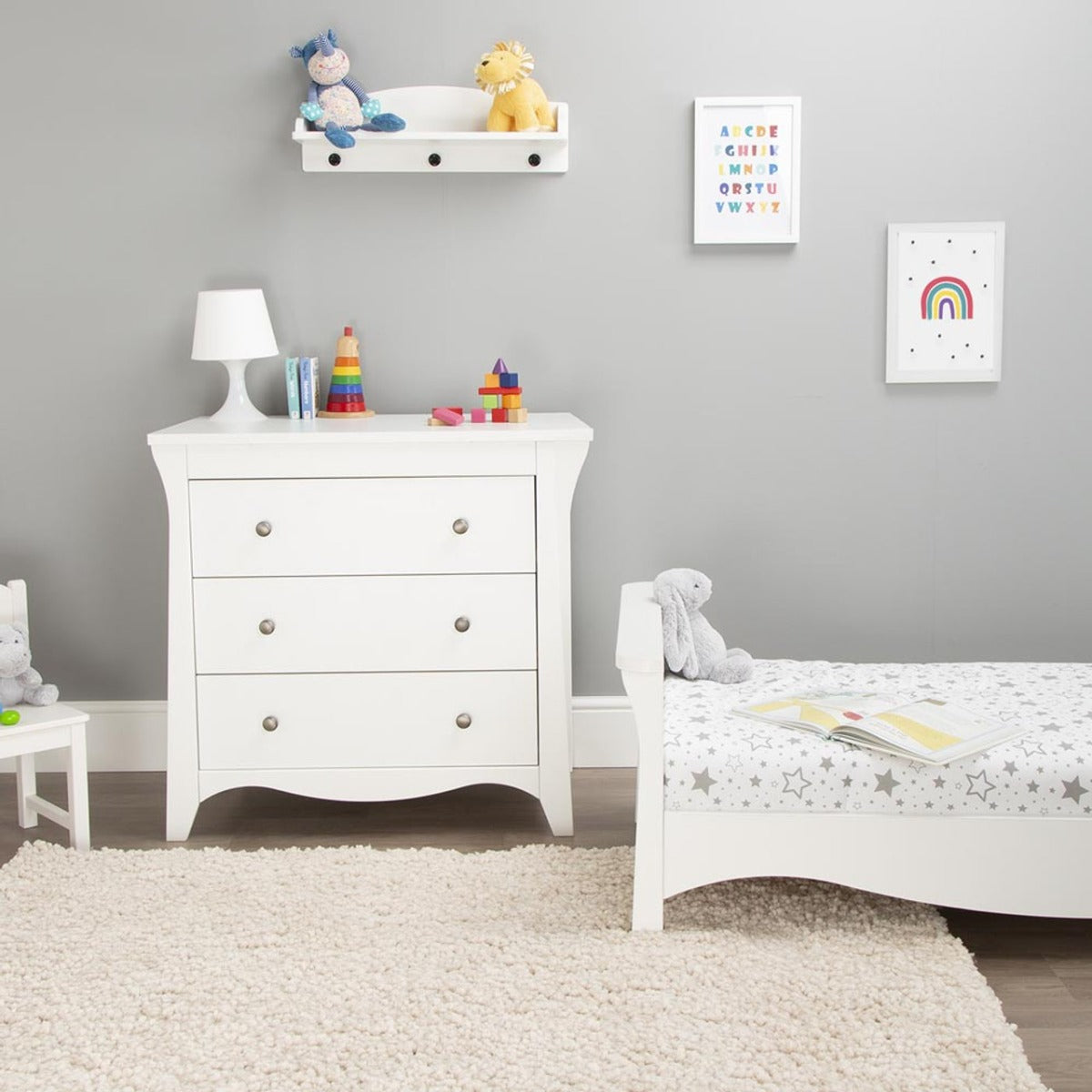 CuddleCo Clara 3 Piece Nursery Furniture Set (Cot Bed, Dresser & Wardrobe) - White 20
