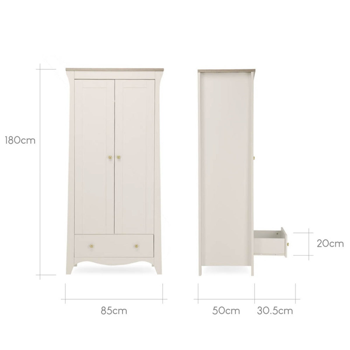 CuddleCo Clara 3 Piece Nursery Furniture Set (Cot Bed, Dresser & Wardrobe) - Cashmere and Ash 10