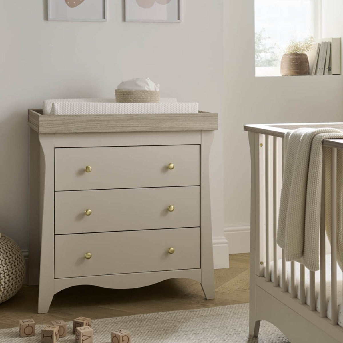CuddleCo Clara 3 Piece Nursery Furniture Set (Cot Bed, Dresser & Wardrobe) - Cashmere and Ash 19