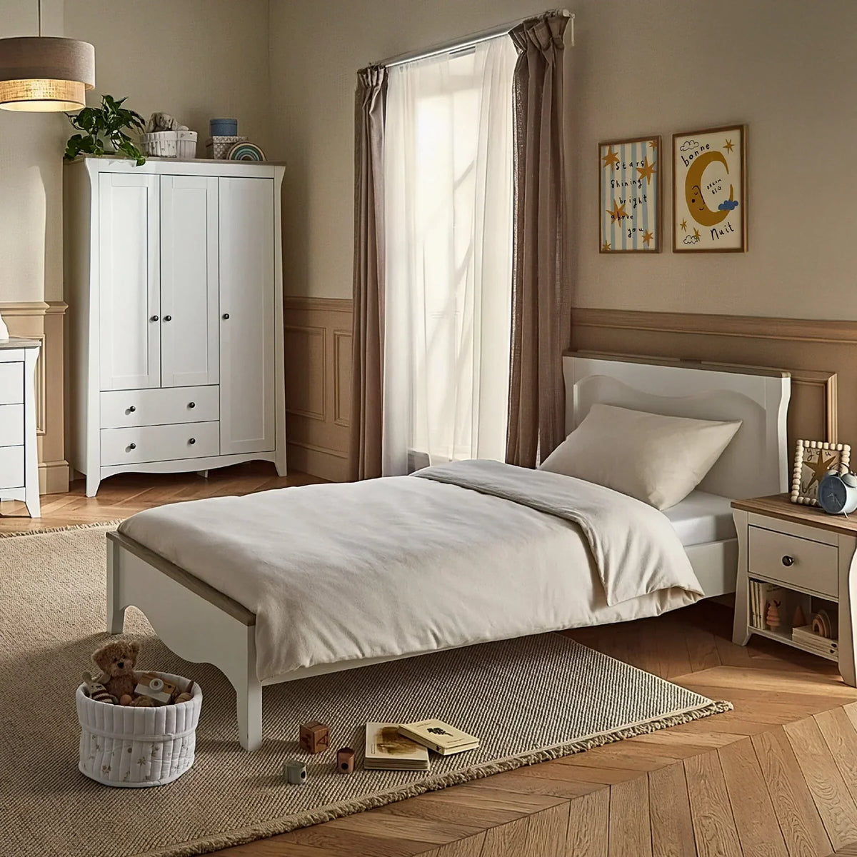CuddleCo Clara Single Bed - White and Ash