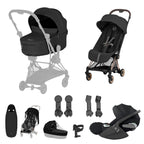 Cybex COYA Fold Cot Ultimate Travel System Bundle - Comfort Sepia Black & Rose Gold Frame