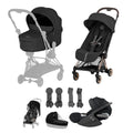 Cybex COYA Fold Cot Ultimate Travel System Bundle - Comfort Sepia Black & Rose Gold Frame