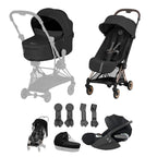 Cybex COYA Fold Cot Ultimate Travel System Bundle - Comfort Sepia Black & Rose Gold Frame
