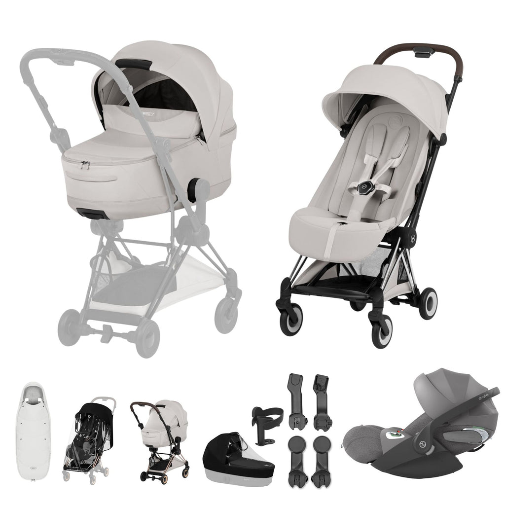 Cybex COYA Fold Cot Ultimate Travel System Bundle - Style City Grey & Chrome Brown Frame