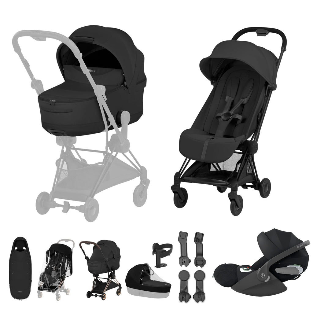 Cybex COYA Fold Cot Ultimate Travel System Bundle - Style Sepia Black & Matt Black Frame