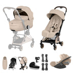 Cybex COYA Fold Cot Ultimate Travel System Bundle - Style Cozy Beige & Rose Gold Frame