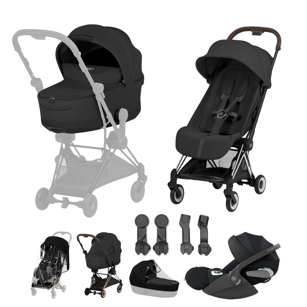 Cybex COYA Fold Cot Travel System Bundle - Style Sepia Black & Chrome Brown Frame