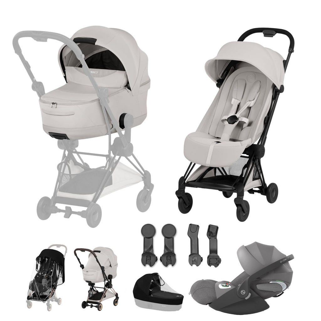 Cybex COYA Fold Cot Ultimate Travel System Bundle - Style City Grey & Matt Black Frame