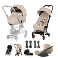 Cybex COYA Fold Cot Travel System Bundle - Style Cozy Beige & Rose Gold Frame