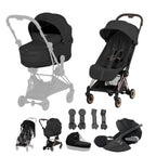 Cybex Coya Fold Cot Travel System Bundle - Style Sepia Black with Rose Gold Frame