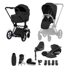 Cybex e-PRIAM Fold Cot Ultimate Travel System Bundle  - Comfort Sepia Black & Matt Black Frame