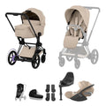 Cybex e-PRIAM Fold Cot Travel System Bundle - Comfort Cozy Beige & Matt Black Frame