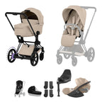 Cybex e-PRIAM Fold Cot Travel System Bundle - Comfort Cozy Beige & Matt Black Frame