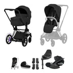 Cybex e-PRIAM Fold Cot Travel System Bundle - Comfort Sepia Black & Matt Black Frame