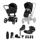 Cybex PRIAM Fold Cot Ultimate Travel System Bundle - Comfort Sepia Black & Rose Gold Frame