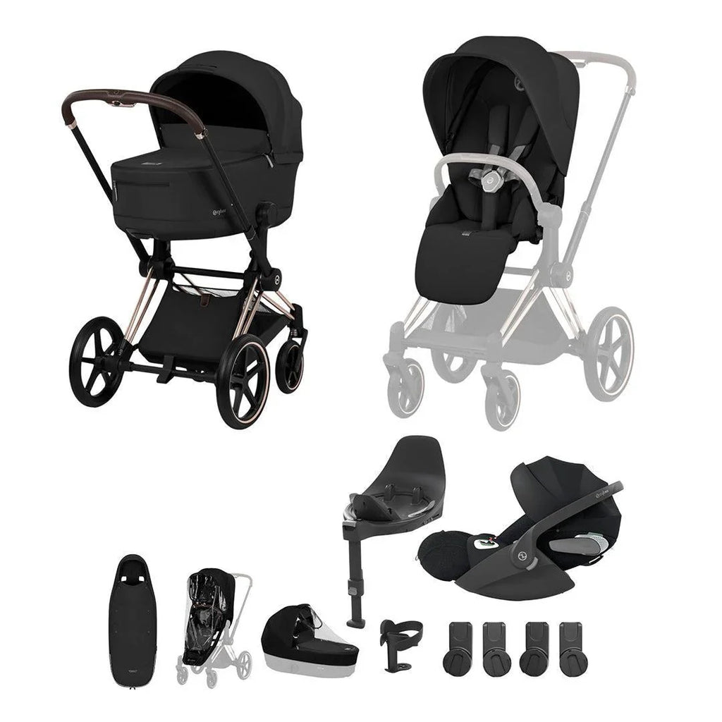 Cybex PRIAM Fold Cot Ultimate Travel System Bundle - Comfort Sepia Black & Matt Black Frame