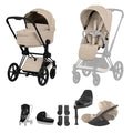 Cybex PRIAM Fold Cot Travel System Bundle - Comfort Cozy Beige & Matt Black Frame