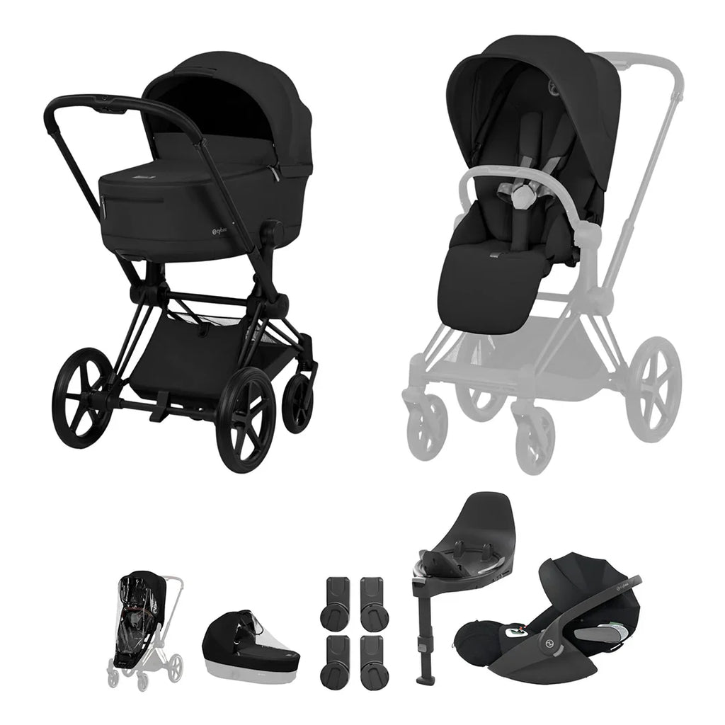 Cybex PRIAM Fold Cot Travel System Bundle  - Comfort Sepia Black & Matt Black Frame