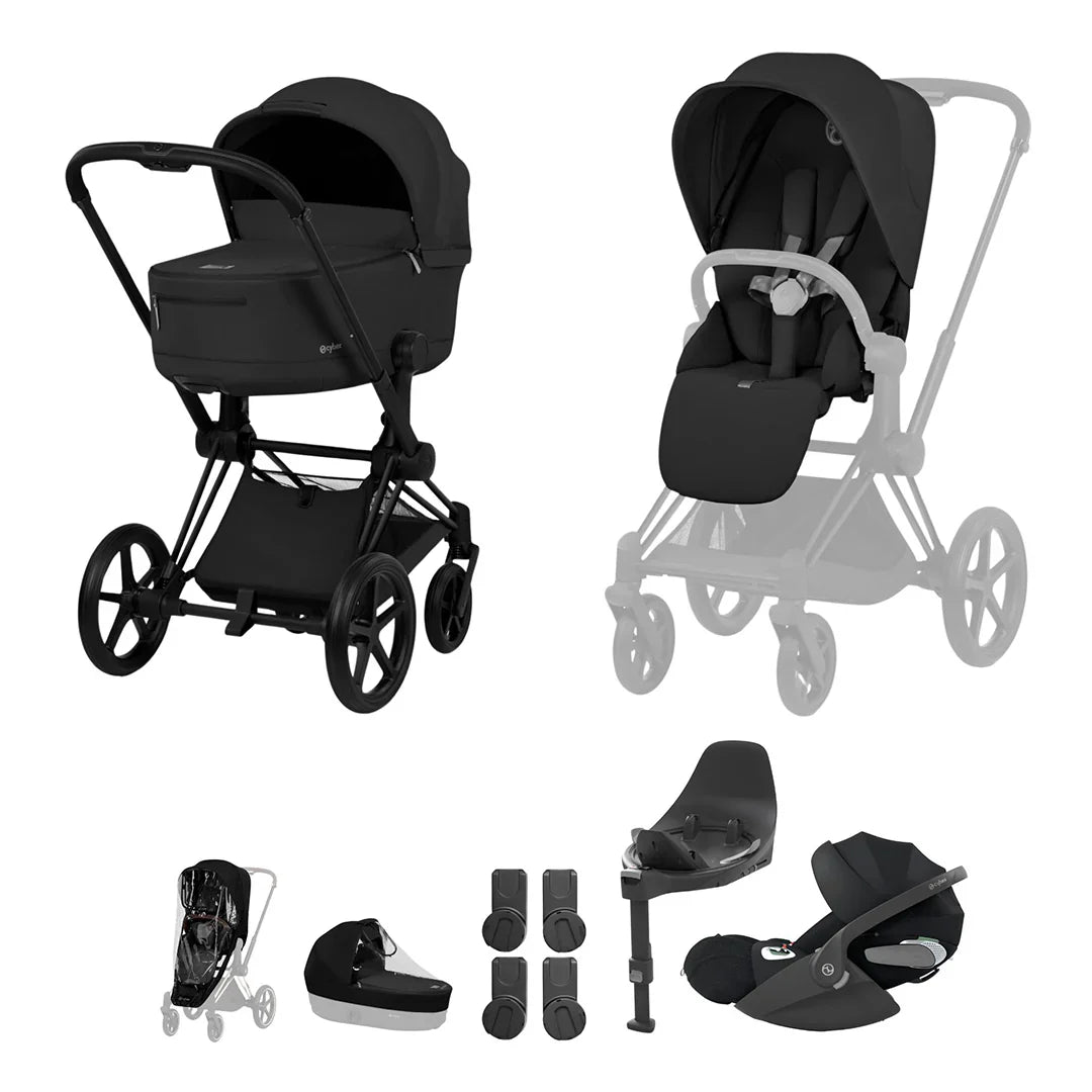 Cybex PRIAM Fold Cot Travel System Bundle  - Comfort Sepia Black & Matt Black Frame